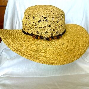 Sun N Sand floppy hat with rope and beads in natural.